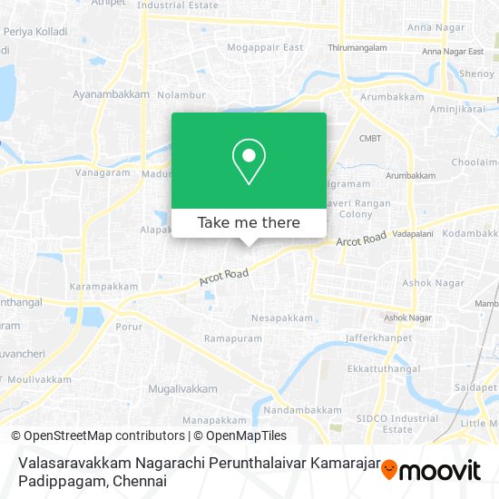 Valasaravakkam Nagarachi Perunthalaivar Kamarajar Padippagam map