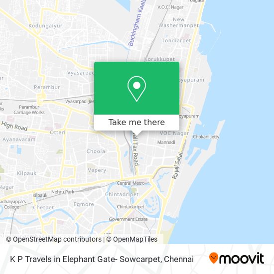 K P Travels in Elephant Gate- Sowcarpet map