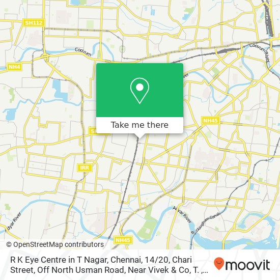 R K Eye Centre in T Nagar, Chennai, 14 / 20, Chari Street, Off North Usman Road, Near Vivek & Co, T. map