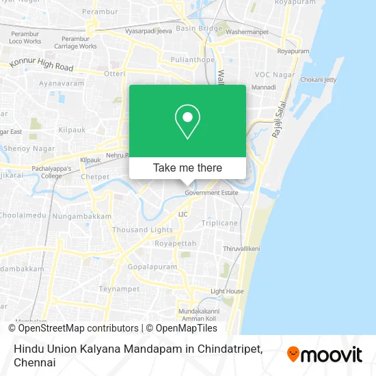 Hindu Union Kalyana Mandapam in Chindatripet map