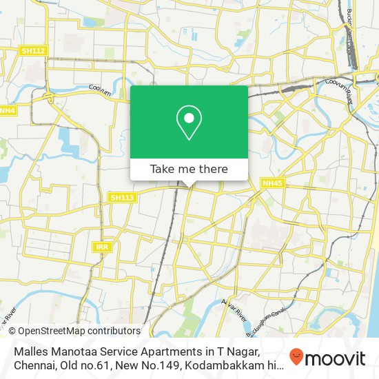 Malles Manotaa Service Apartments in T Nagar, Chennai, Old no.61, New No.149, Kodambakkam high road map