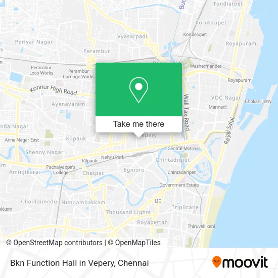 Bkn Function Hall in Vepery map