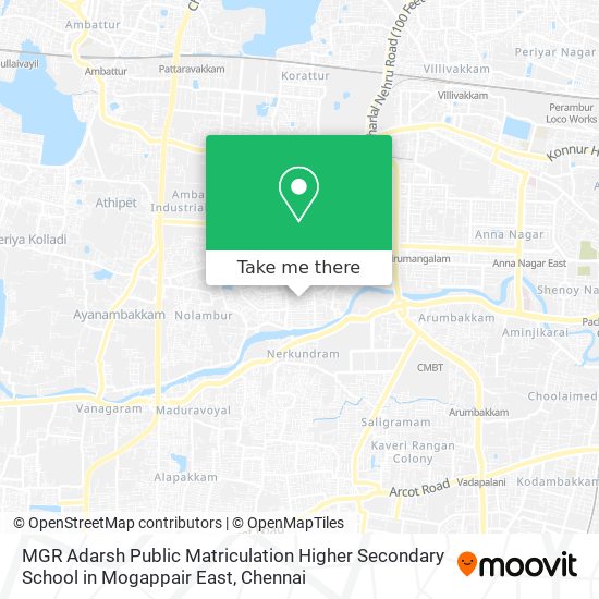 MGR Adarsh Public Matriculation Higher Secondary School in Mogappair East map