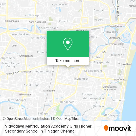 Vidyodaya Matriculation Academy Girls Higher Secondary School in T Nagar map