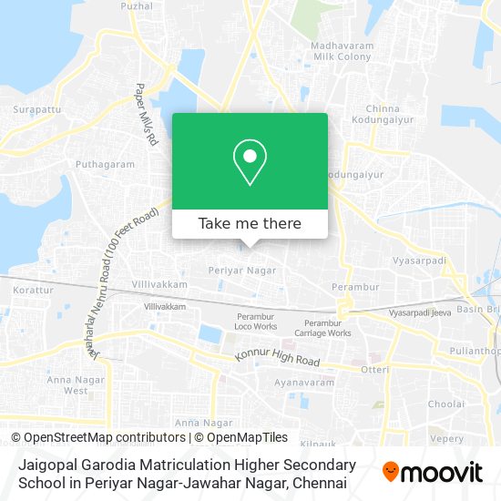 Jaigopal Garodia Matriculation Higher Secondary School in Periyar Nagar-Jawahar Nagar map