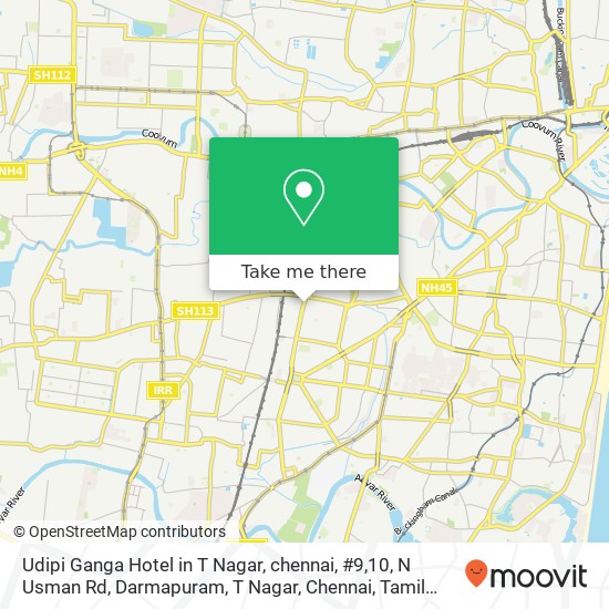 Udipi Ganga Hotel in T Nagar, chennai, #9,10, N Usman Rd, Darmapuram, T Nagar, Chennai, Tamil Nadu map