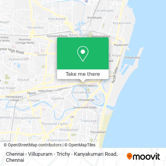 Chennai - Villupuram - Trichy - Kanyakumari Road map