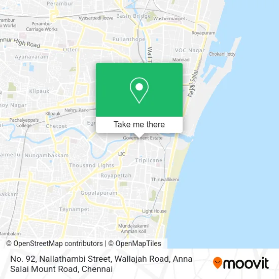 No. 92, Nallathambi Street, Wallajah Road, Anna Salai Mount Road map