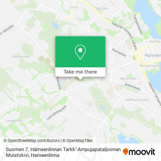 Suomen 7. Hämeenlinnan Tarkk’-Ampujapataljoonan Muistokivi map
