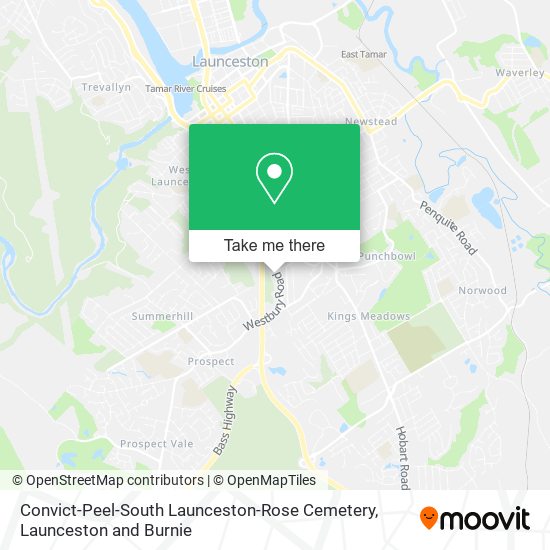 Convict-Peel-South Launceston-Rose Cemetery map