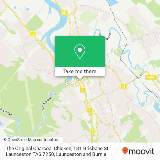 Mapa The Original Charcoal Chicken, 181 Brisbane St Launceston TAS 7250