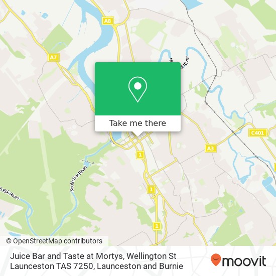 Mapa Juice Bar and Taste at Mortys, Wellington St Launceston TAS 7250