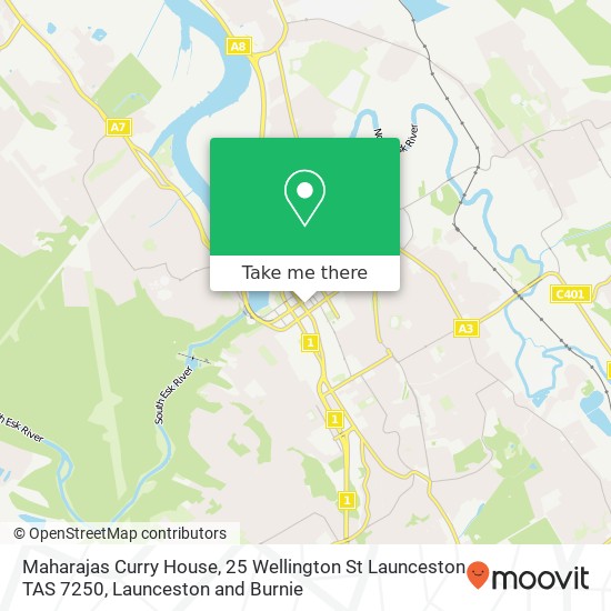 Mapa Maharajas Curry House, 25 Wellington St Launceston TAS 7250