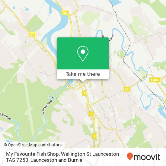Mapa My Favourite Fish Shop, Wellington St Launceston TAS 7250