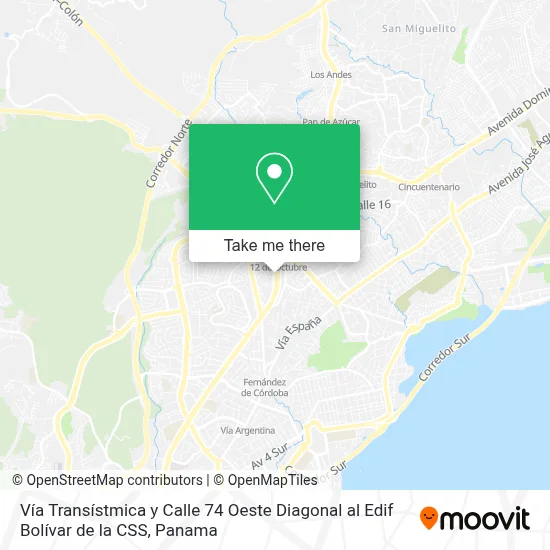 Vía Transístmica y Calle 74 Oeste  Diagonal al Edif  Bolívar de la CSS map