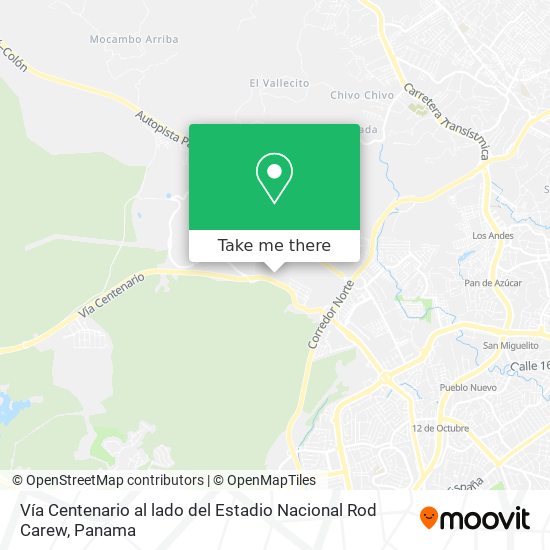 Mapa de Vía Centenario  al lado del Estadio Nacional Rod Carew