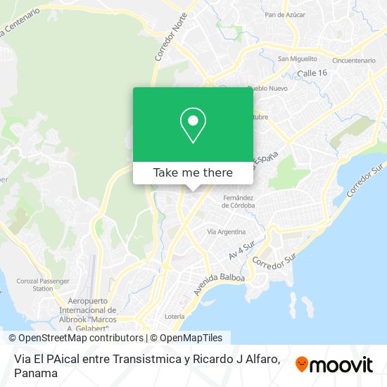 Mapa de Via El PAical entre Transistmica y Ricardo J  Alfaro