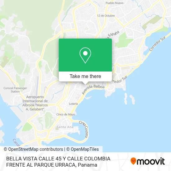 BELLA VISTA  CALLE 45 Y CALLE COLOMBIA FRENTE AL PARQUE URRACA map