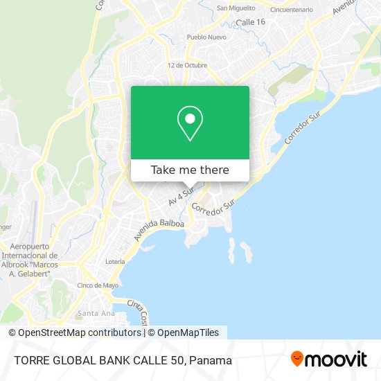 TORRE GLOBAL BANK CALLE 50 map