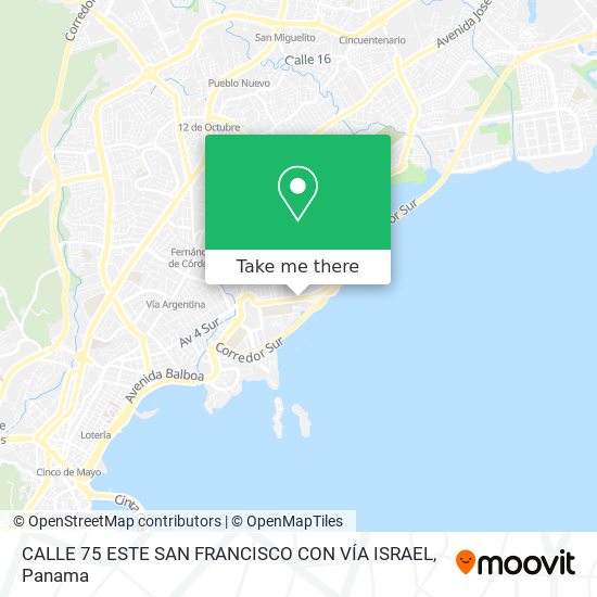 CALLE 75 ESTE SAN FRANCISCO CON VÍA ISRAEL map