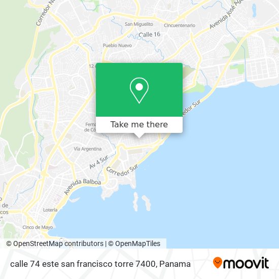 Mapa de calle  74 este san francisco torre 7400