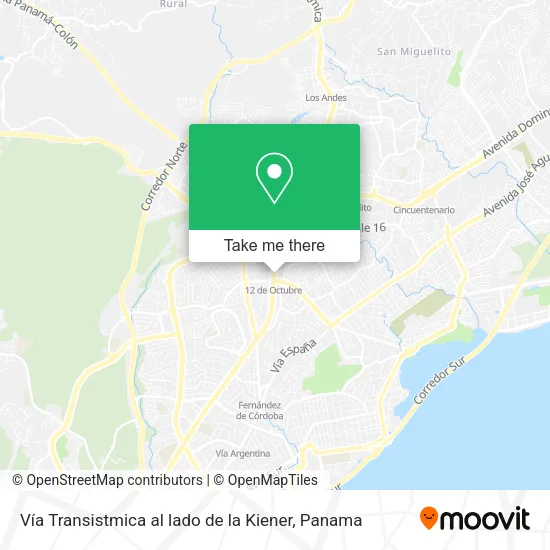 Mapa de Vía Transistmica  al lado de la Kiener