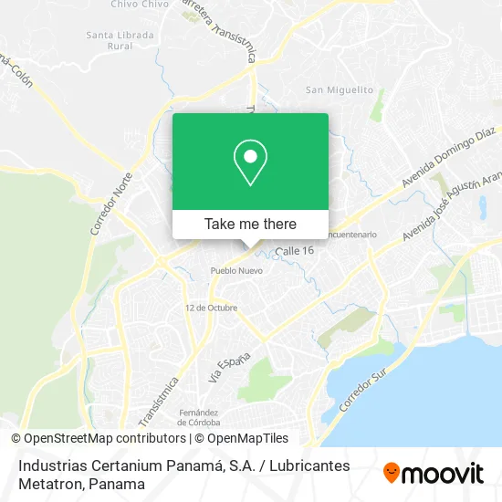 Mapa de Industrias Certanium Panamá, S.A. / Lubricantes Metatron