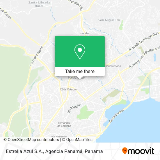 Mapa de Estrella Azul S.A., Agencia Panamá