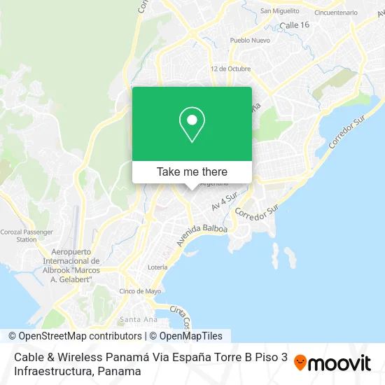 Mapa de Cable & Wireless Panamá Via España Torre B Piso 3 Infraestructura