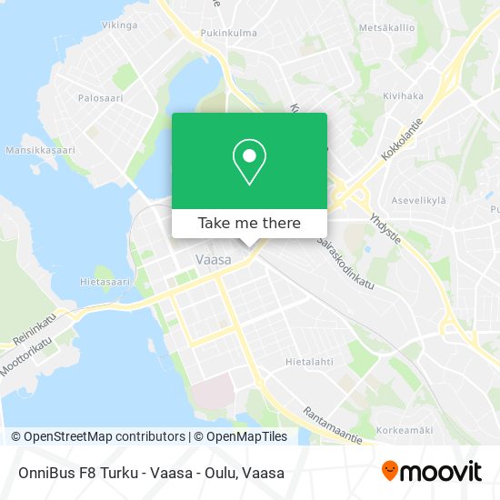 OnniBus F8 Turku - Vaasa - Oulu map