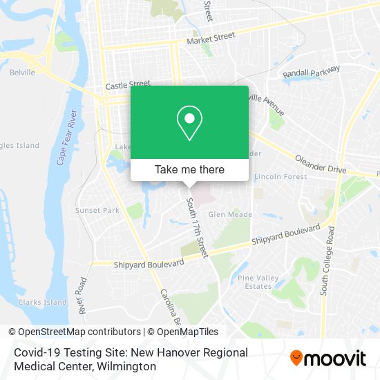 Mapa de Covid-19 Testing Site: New Hanover Regional Medical Center