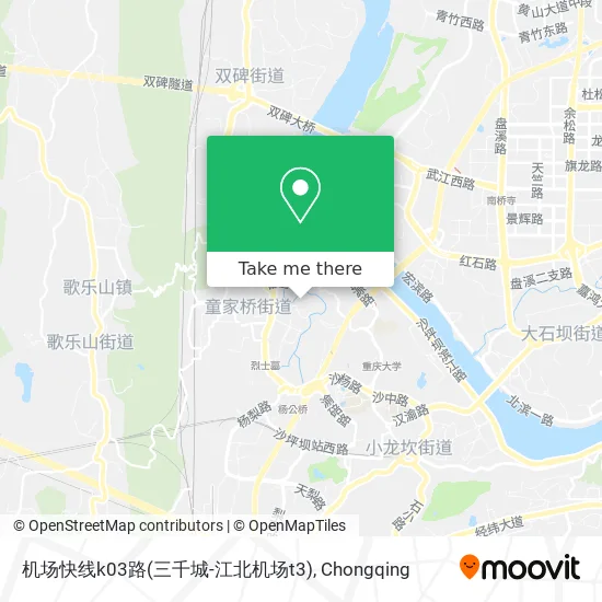 机场快线k03路(三千城-江北机场t3) map