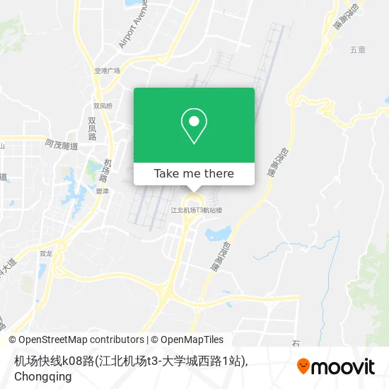 机场快线k08路(江北机场t3-大学城西路1站) map
