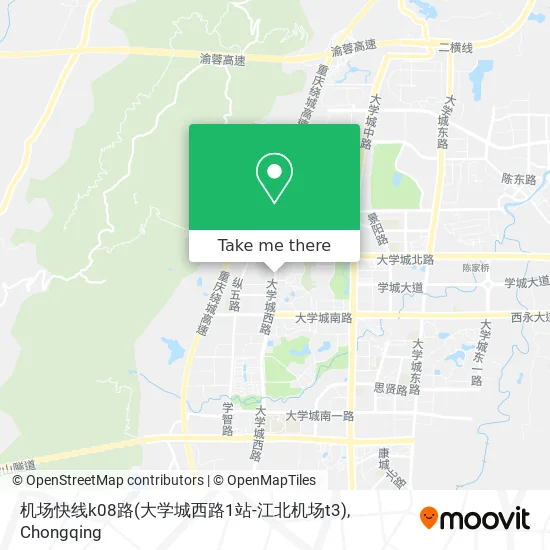 机场快线k08路(大学城西路1站-江北机场t3) map