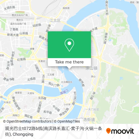 观光巴士t072路b线(南滨路长嘉汇-窝子沟·火锅一条街) map