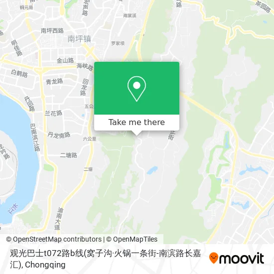 观光巴士t072路b线(窝子沟·火锅一条街-南滨路长嘉汇) map