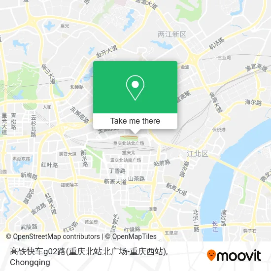高铁快车g02路(重庆北站北广场-重庆西站) map