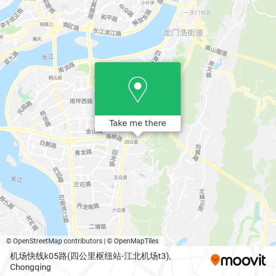 机场快线k05路(四公里枢纽站-江北机场t3) map