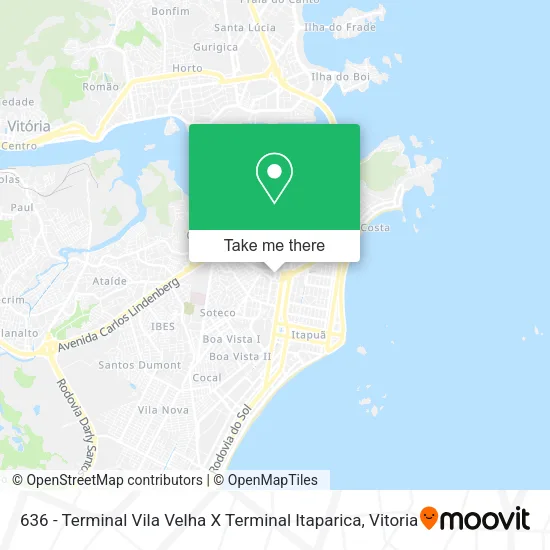 636 -  Terminal Vila Velha X Terminal Itaparica map