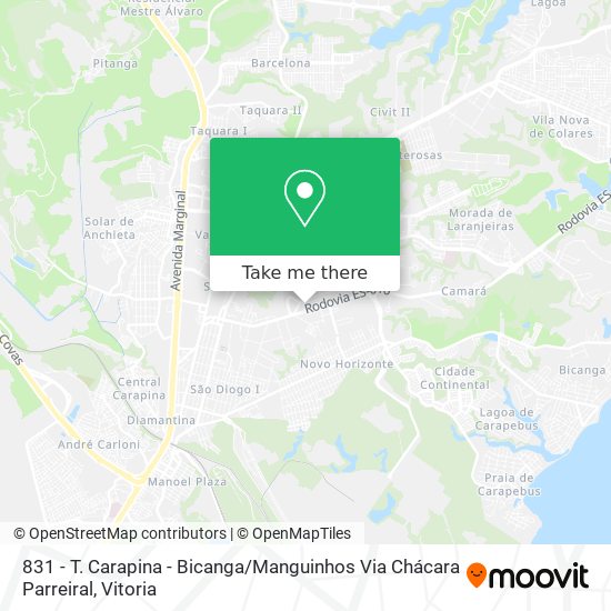 831 - T. Carapina - Bicanga / Manguinhos Via Chácara Parreiral map
