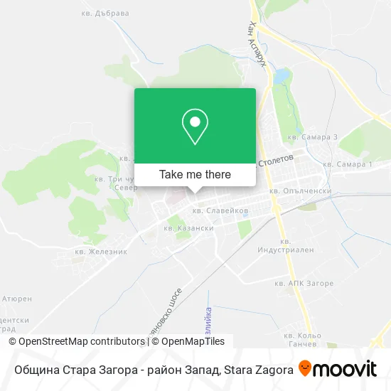 Карта Община Стара Загора - район Запад