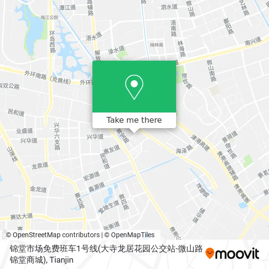 锦堂市场免费班车1号线(大寺龙居花园公交站-微山路锦堂商城) map