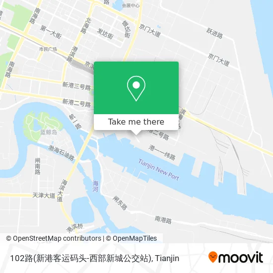 102路(新港客运码头-西部新城公交站) map