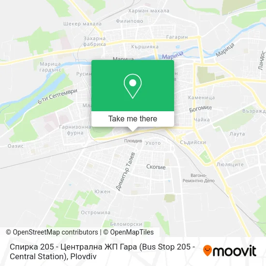 Карта Спирка 205 - Централна ЖП Гара (Bus Stop 205 - Central Station)