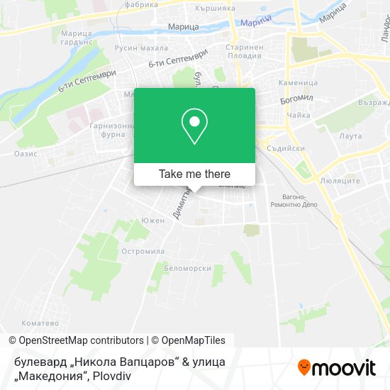 Карта булевард „Никола Вапцаров“ & улица „Македония“