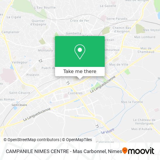Mapa CAMPANILE NIMES CENTRE - Mas Carbonnel