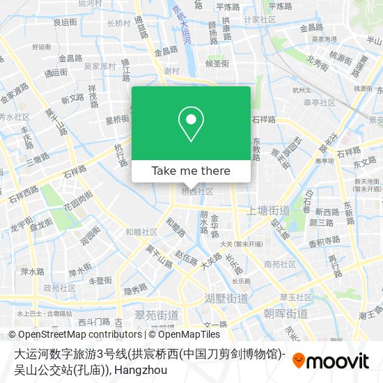 大运河数字旅游3号线(拱宸桥西(中国刀剪剑博物馆)-吴山公交站(孔庙)) map