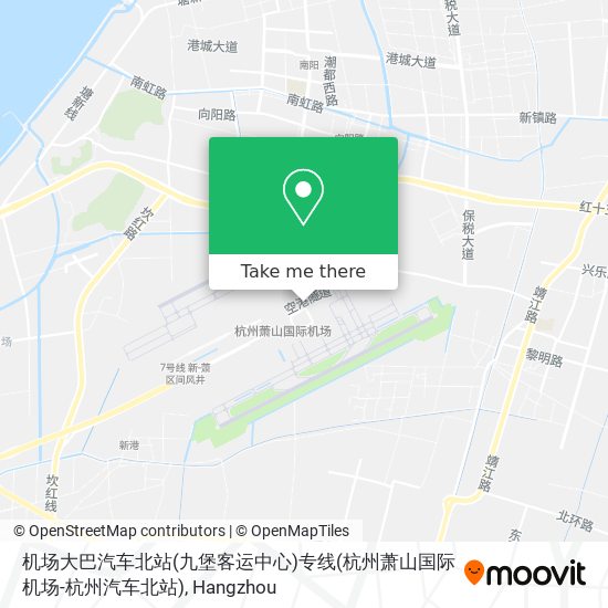 机场大巴汽车北站(九堡客运中心)专线(杭州萧山国际机场-杭州汽车北站) map