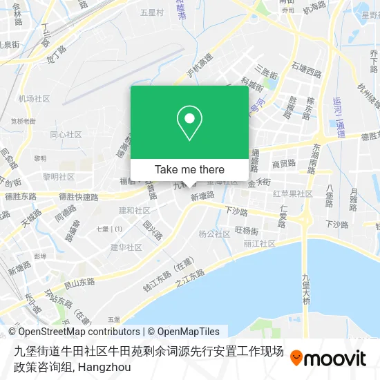 九堡街道牛田社区牛田苑剩余词源先行安置工作现场政策咨询组 map