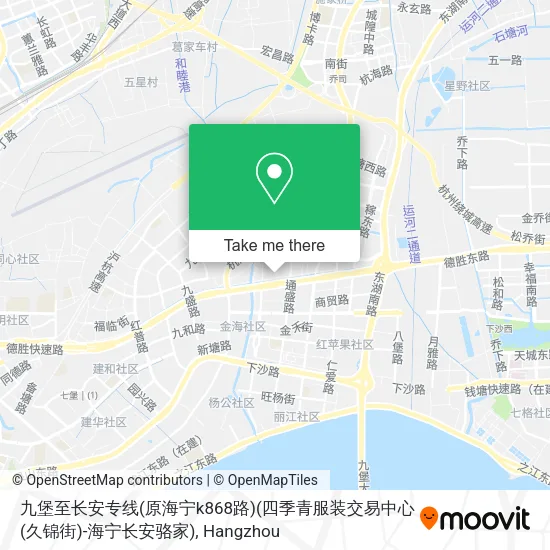 九堡至长安专线(原海宁k868路)(四季青服装交易中心(久锦街)-海宁长安骆家) map